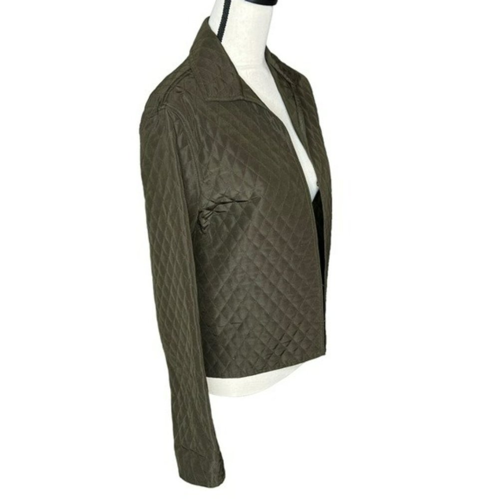 Carlisle Olive Green Silk Wool Lightweight Quilt Open Jacket Blazer Size 2 - Picture 4 of 9